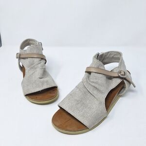 Blowfish Grey Taupe Open Toe Sandal With Zipper And Buckle